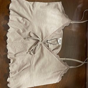 Cute babydoll top, v neck top with lace on the top